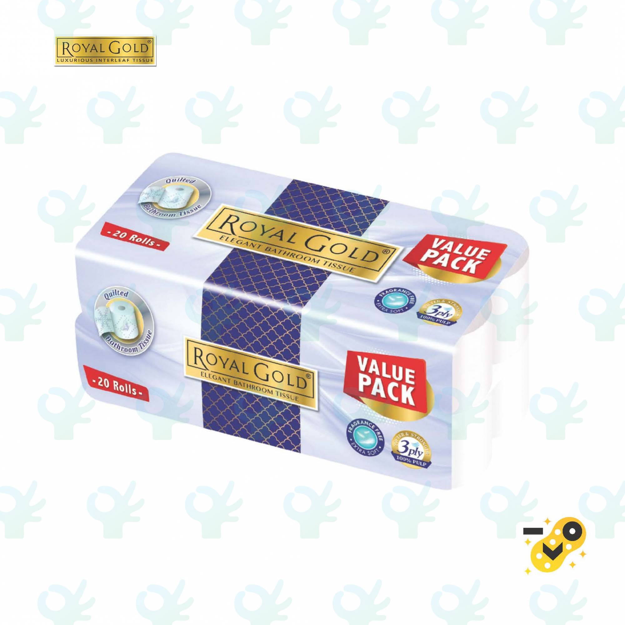 Ofiskita Royal Gold Elegant Bathroom Tissue 3 Ply 220 Sheets X 20 Rolls 1 Packet / 3 Packets